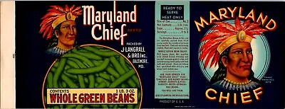 Label Maryland Chief Whole Green Beans J. Langrall Inc Baltimore MD Maryland  -C • $9.99