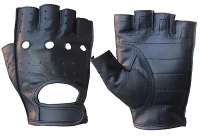 Mens Cowhide Leather Fingerless Driving Motorcycle Biker Gloves New Xs-3xl • $10.99