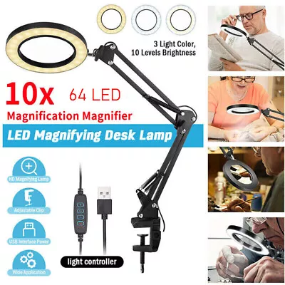 Glass Magnifying Magnifier Lamp Stand Clamp Desk Lamp 10X Light With Beauty LED • £17.99