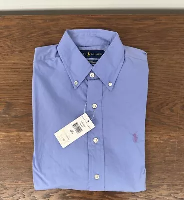 Polo Ralph Lauren BD Poplin LS Blue Pink Pony Cotton Shirt Classic Fit XS • £0.99
