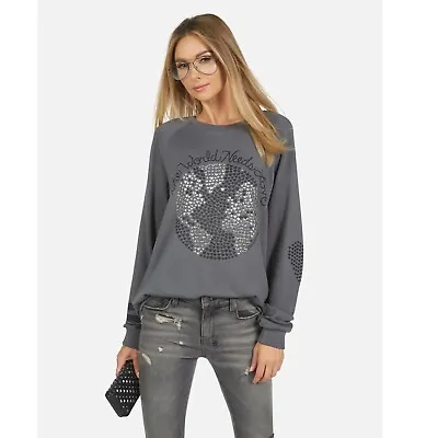 $50 • Buy Lauren Moshi Noleta World Needs Love Studded Light Onyx Pullover Sweatshirt XS