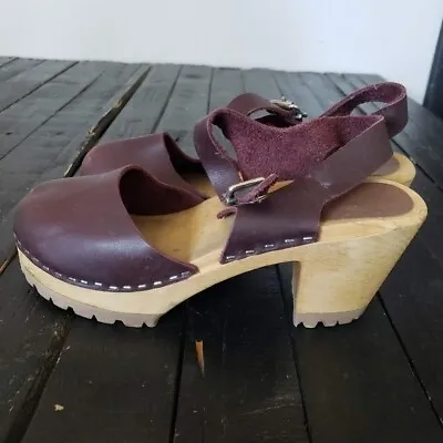 Mia Abba Plum Purple Heeled Clogs Closed Round Toe Women's 38 Swedish Clog Shoes • £115.69