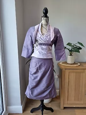 Linea Raffaelli Purple Lilac Ruched Skirt Top & Bolero Size UK 10- 12 Small 38 • £42