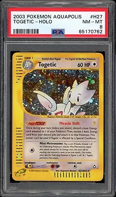 $10.50 • Buy Pokemon Togetic Aquapolis Holo Rare #H27 PSA 8 -762