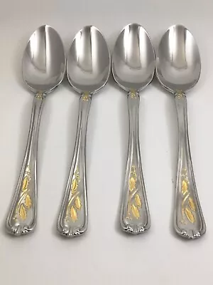 Lenox GOLDEN HOLIDAY Glossy 18/8 Stainless 4 Oval Soup Spoons Flatware • $42.50