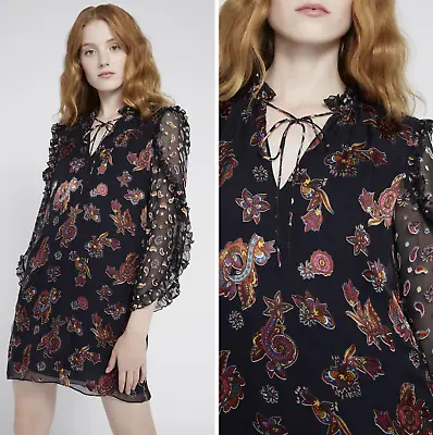 Alice + Olivia Julius Ruffle Sleeve Silk Blend Women's Dress Size Small • $39