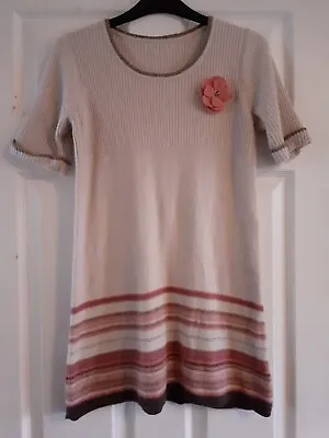 £8.50 • Buy Monsoon Accessorize Jumper Dress Size 8 Cotton Angora Beige & Pink Short Sleeves