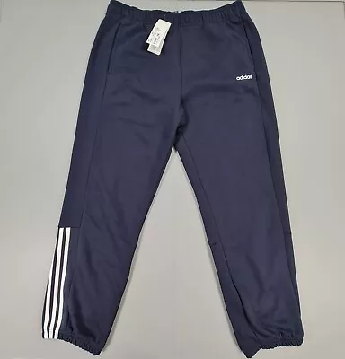 Adidas Mens Sweatpants Navy Blue XL Fleece Jogging Pants 3 Stripes • $30.68