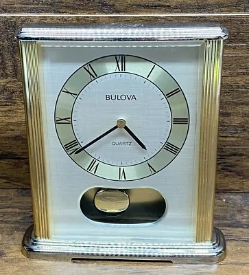 Vintage Brass Bulova Quartz Desk Mantle Clock 4RP680 Japan 6.5  Works Plz Read* • $15.99