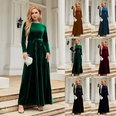 Ladies Party Maxi Dress Womens Long Sleeve Velvet Evening Prom XMAS Size 8-20 UK • £44.63