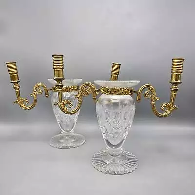 Pair Of Vintage Crystal & Gold Gilt Candelabras • $122.50