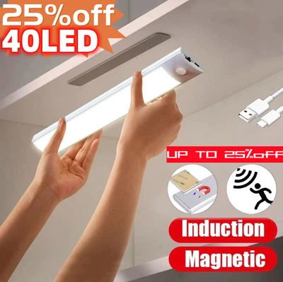 £4.15 • Buy Wireless LED PIR Motion Sensor Light Strip Cabinet Lamp Closet USB Rechargeable-