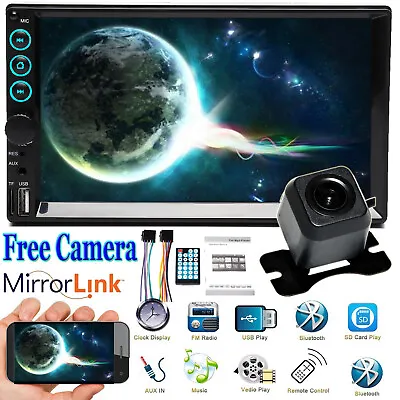 Double 2Din Car Stereo Touchscreen Bluetooth Radio AUX Mirrorlink For GPS+Camera • $63.08