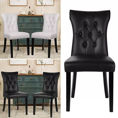 2 4 Faux Leather Dining Chairs Padded Seat Wooden Leg Kitchen Home Office Chairs • £105.95