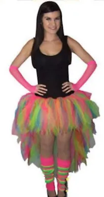£22.97 • Buy Neon Multicolour Tutu Skirt Long Back Leg Warmers Gloves All Size 80s Bride Hen 