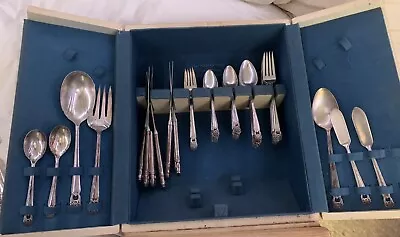 Vintage 1847 Rogers Bros  Eternally Yours  63 Piece Silverware Set W/ Wooden Box • $59.99