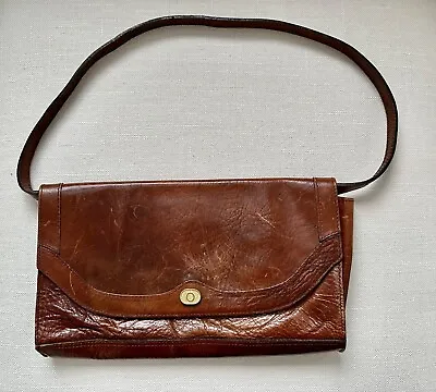$68 • Buy Vintage Oroton Nut Brown Leather Clutch/Handbag, Original Paperwork, Oroton NSW