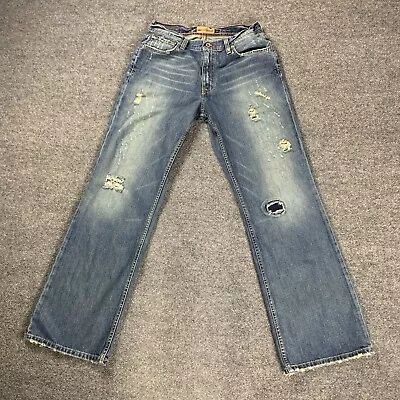 BKE Mens Jeans 30x32 Bootcut Blue Tyler Denim Buckle Faded Pants Ripped Tag 32 • $34.95