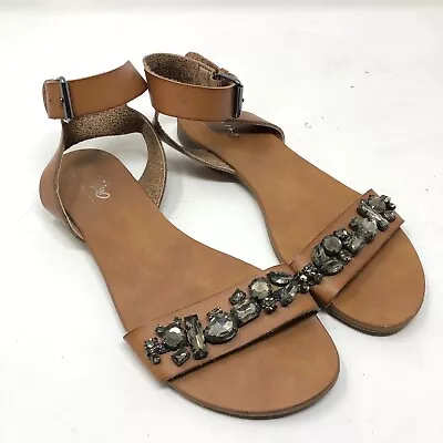 Mossimo Peep Toe Jeweled Faux Leather Sandals Brown Size 6 • $15.40