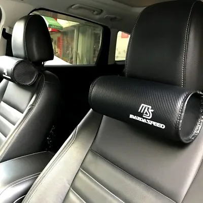 2Pcs MS Mazdaspeed Black Carbon Fiber Circular Neck Pillows Car Seat Headrest • $23.99