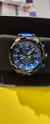 Invicta Aviator 28092 Men's Round Black IP Date Chronograph Blue Silicone Watch • £40