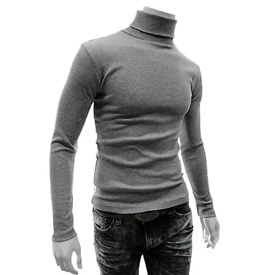 Long Sleeve Turtleneck Pullover Solid Color Stretchy Knitted Shirt For Autumn • $11.84