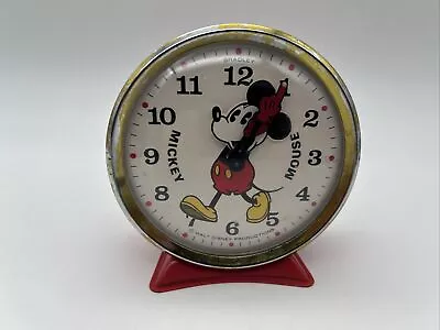 VTG Bradley Mickey Mouse Clock Red Wind Up Alarm / Works -*Please Read Desc* • $59.85