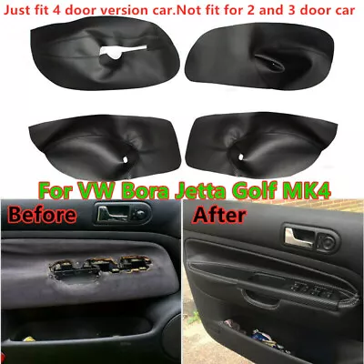 For VW Bora Jetta Golf MK4 4Pcs Black Interior Door Panels Armrest Leather Cover • $35.49