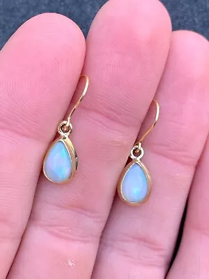 9ct Gold Silver Pear Drop Opal Earrings • £19.87