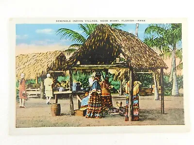 Seminole Indian Village Near Miami Florida White Boarder Vintage Postcard • $8.30
