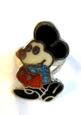 Mickey Mouse Ring Sz 6 Mickey Mouse Turquoise Coral Chips Vintage Sterling Ring • $89.99