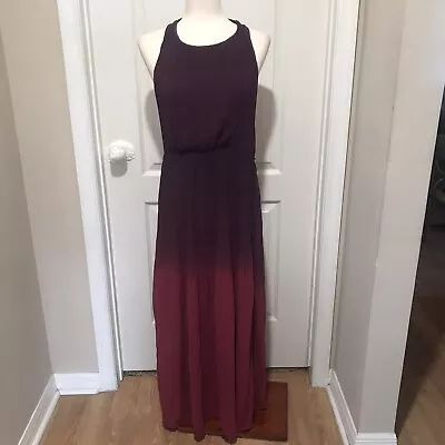 Zaful Women's Maxi Dress Size L Halter Designer Plums Pleated Chiffon Ombre • $45.99