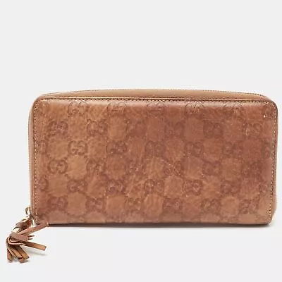 Gucci Brown Guccissima Bamboo Tassel Zip Around Organizer Wallet • $190.05