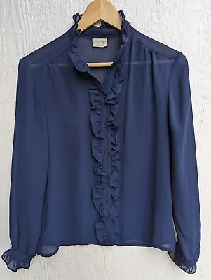 Vintage Lord & Taylor Sheer Ruffle Button Up Blouse Top Women's Size 12 • $13.50