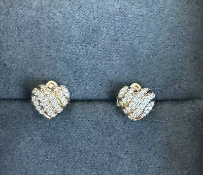 David Yurman Heart Stud Diamond Pave 18K Yellow Gold Earrings • $1150