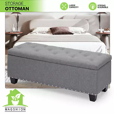 42  Grey Storage Bench Lift Top Tufted Poufs Ottoman Upholstered Seat Footstool • $87.99