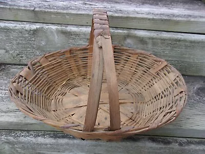 Vintage Oval Split Wood Woven GATHERING Harvest BASKET ~  16  W X 11  D X 10  H • $18.99