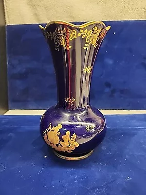 Limoges Castel France 22K Gold Painted Porcelain Vase With Courting Couple • $38.88