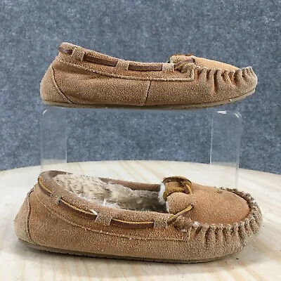 Minnetonka Shoes Kids 13 Casual Comfort Slip On Lined Moccasin Brown Suede Flats • £15.16