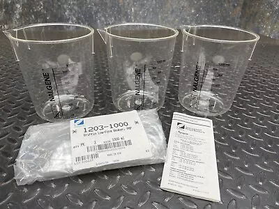 3 Nalgene 1203-1000 Griffin Plastic Beakers 1000ml Graduations Polymethylpentene • $58.99