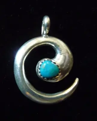 Navajo Handmade Turquoise  Hurricane  Swirl & Sterling Silver  Signed Pendant • £72.67