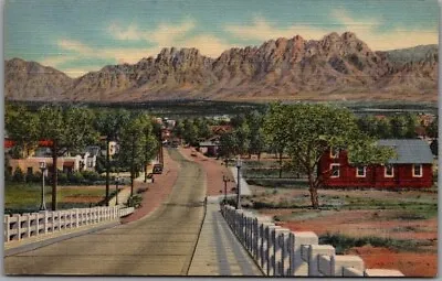 $4.80 • Buy LAS CRUCES, New Mexico Linen Postcard  Organ Mountains & Viaduct  Road View 1938