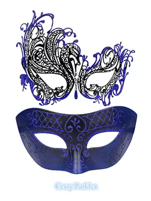 SN-F2-3 Luxury Couples Mysterious Black Blue Venetian Masquerade Masks • $20.98