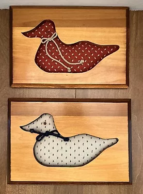 Vintage Country Rustic Farmhouse  Fabric Duck Wood Wall Art. Set Of 2 • $15