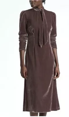 64. Banana Republic X Olivia Palermo | Velvet Tie-Neck Midi Dress Sz 0 • £65.57