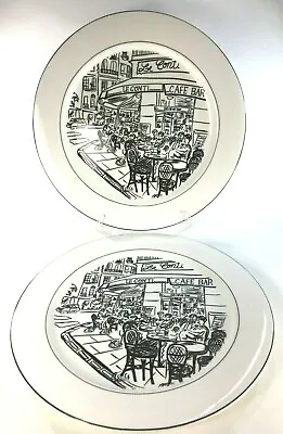 PAIR OF TWO Parisian Scenes Mikasa Dinner Plates 10-3/4  By Susan Steinberg • $28