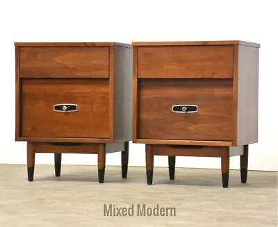 Mid Century Modern Walnut Nightstands - A Pair • $2200