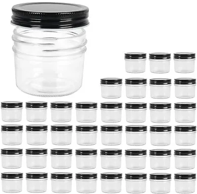 24-Pack 4oz Glass Jars Black Caps - Ideal For Home Office - Preserves Herbs • $144.99