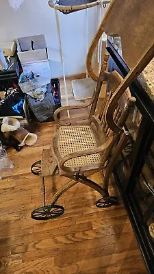 1890's ANTIQUE COLLAPSIBLE BABY HIGHCHAIR AND STROLLER • $360