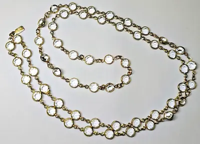 Vintage Swarovski Gold Tone Bezel Set Clear Crystal Necklace 36  Swan Logo • $90